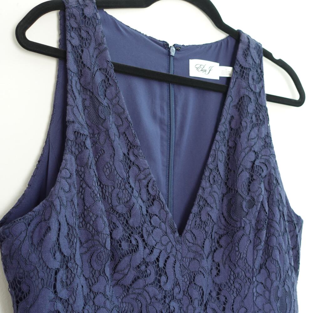 Eliza J Navy Tiered Fit Flare Floral Lace Short Cocktail Party Dress Size 16 - Picture 5 of 8